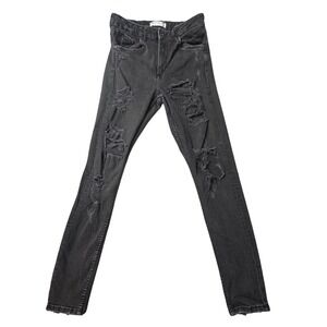 H&M Jeans Womens 31 Black Coachella Distressed Skinny High Rise Denim 0376195 3